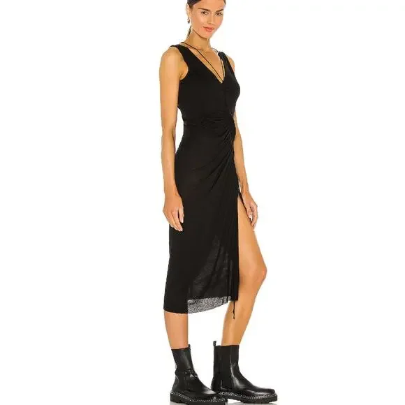 Helmut Lang Scala Dress Basalt Black Ruched Midi – Size Medium